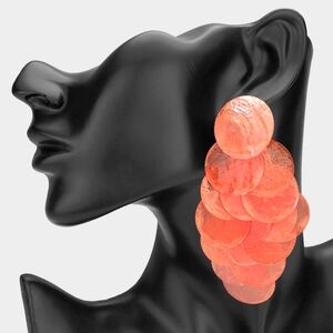 Coral Oversized Layered Disc Chandelier Large Teardrop Dangle Earrings Big
